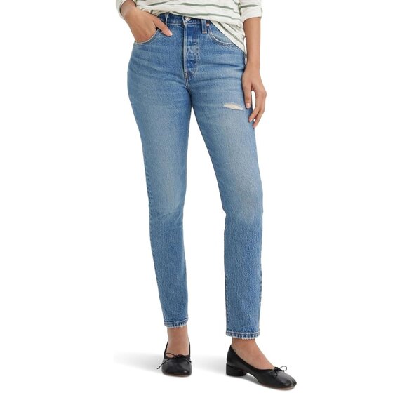 Levi's Premium 501 Skinny Jeans Blue Distressed Ripped Women's Size 31 x 32 - Picture 1 of 10